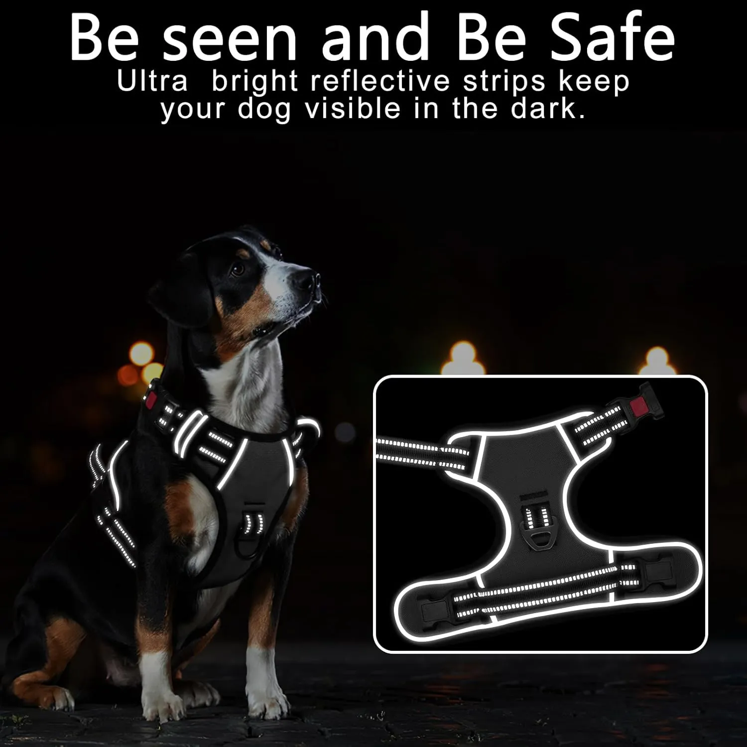 Timos Dog Harness Large Sized, No Pull with Neck Lockable Snap,No Choke Front Clip Dog Reflective Harness,Adjustable Metal Rings 3 Buckles,Easy Control Handle for Large Dogs Gray L