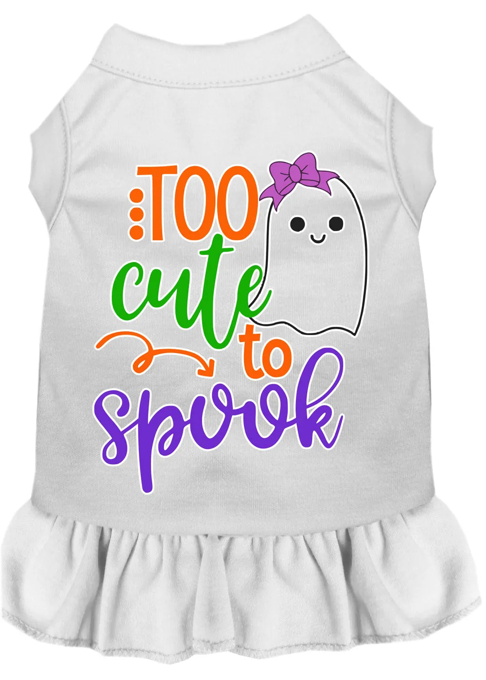 Too Cute To Spook-girly Ghost Screen Print Dog Dress White Sm