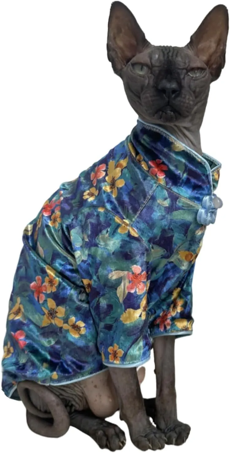 Traditional Culture Sphynx Hairless Cat Cotton T-Shirts Clothes Pet Sweater Cat Vest Pet Clothes Kitten Shirts Small Dogs Apparel (Hawthorn, S (3.3-5 lbs))