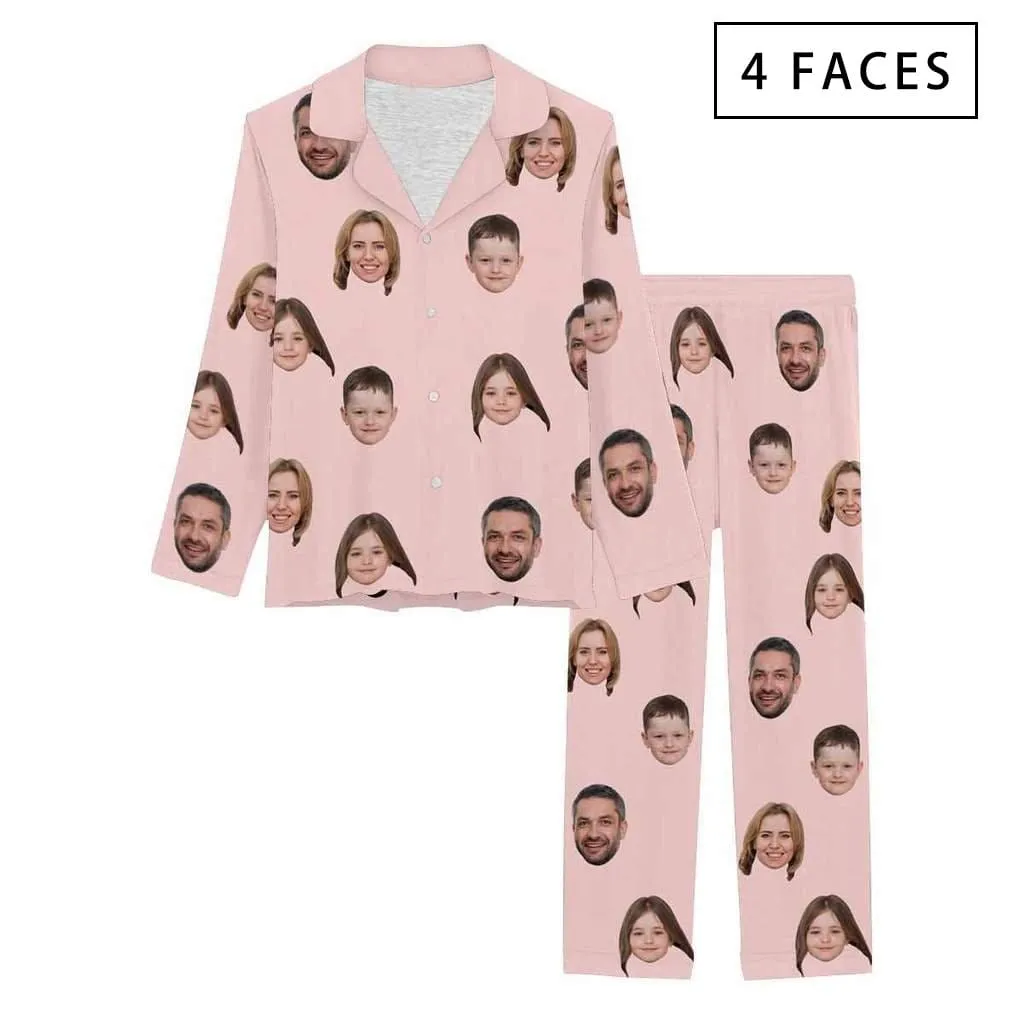 [Up To 4 Faces] Persoanlized Pajamas Custom Photo Funny Sleepwear With Faces On Them Women's Long Pajama Set