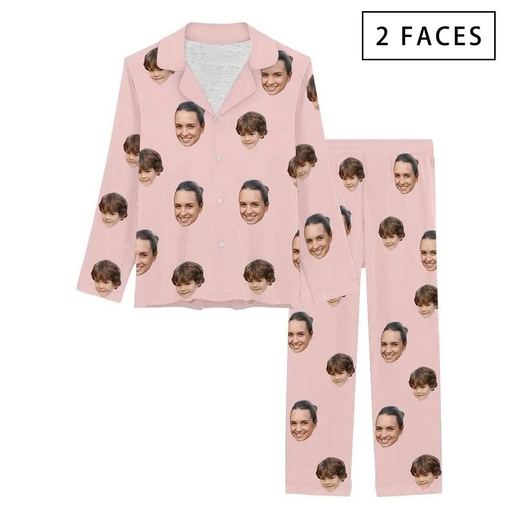 [Up To 4 Faces] Persoanlized Pajamas Custom Photo Funny Sleepwear With Faces On Them Women's Long Pajama Set