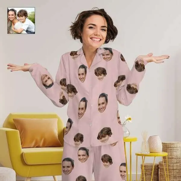 [Up To 4 Faces] Persoanlized Pajamas Custom Photo Funny Sleepwear With Faces On Them Women's Long Pajama Set