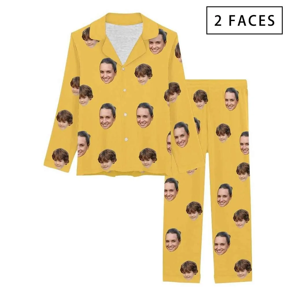 [Up To 4 Faces] Persoanlized Pajamas Custom Photo Funny Sleepwear With Faces On Them Women's Long Pajama Set