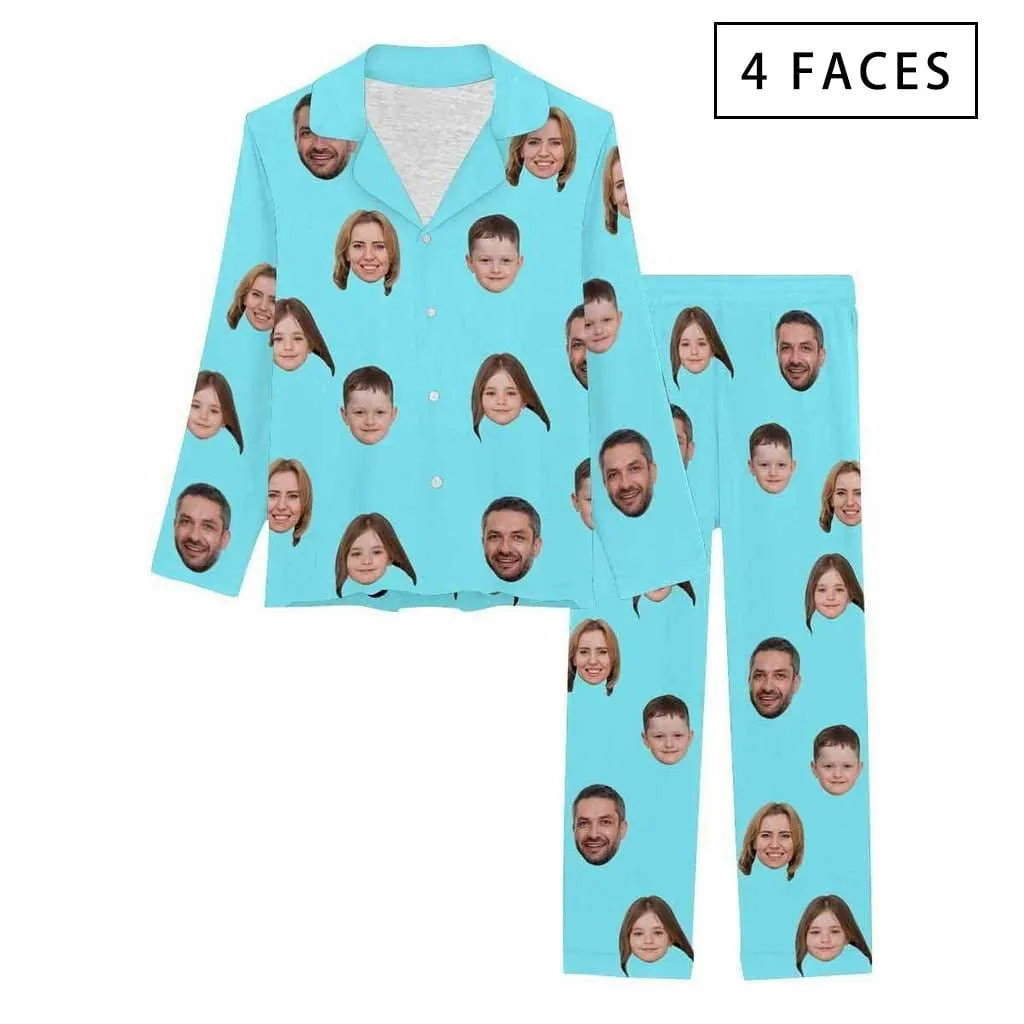 [Up To 4 Faces] Persoanlized Pajamas Custom Photo Funny Sleepwear With Faces On Them Women's Long Pajama Set