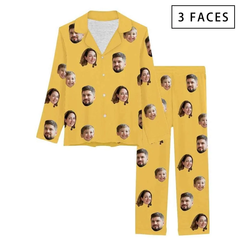 [Up To 4 Faces] Persoanlized Pajamas Custom Photo Funny Sleepwear With Faces On Them Women's Long Pajama Set