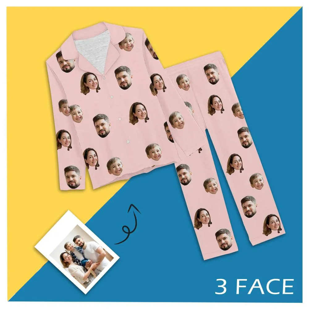 [Up To 4 Faces] Persoanlized Pajamas Custom Photo Funny Sleepwear With Faces On Them Women's Long Pajama Set