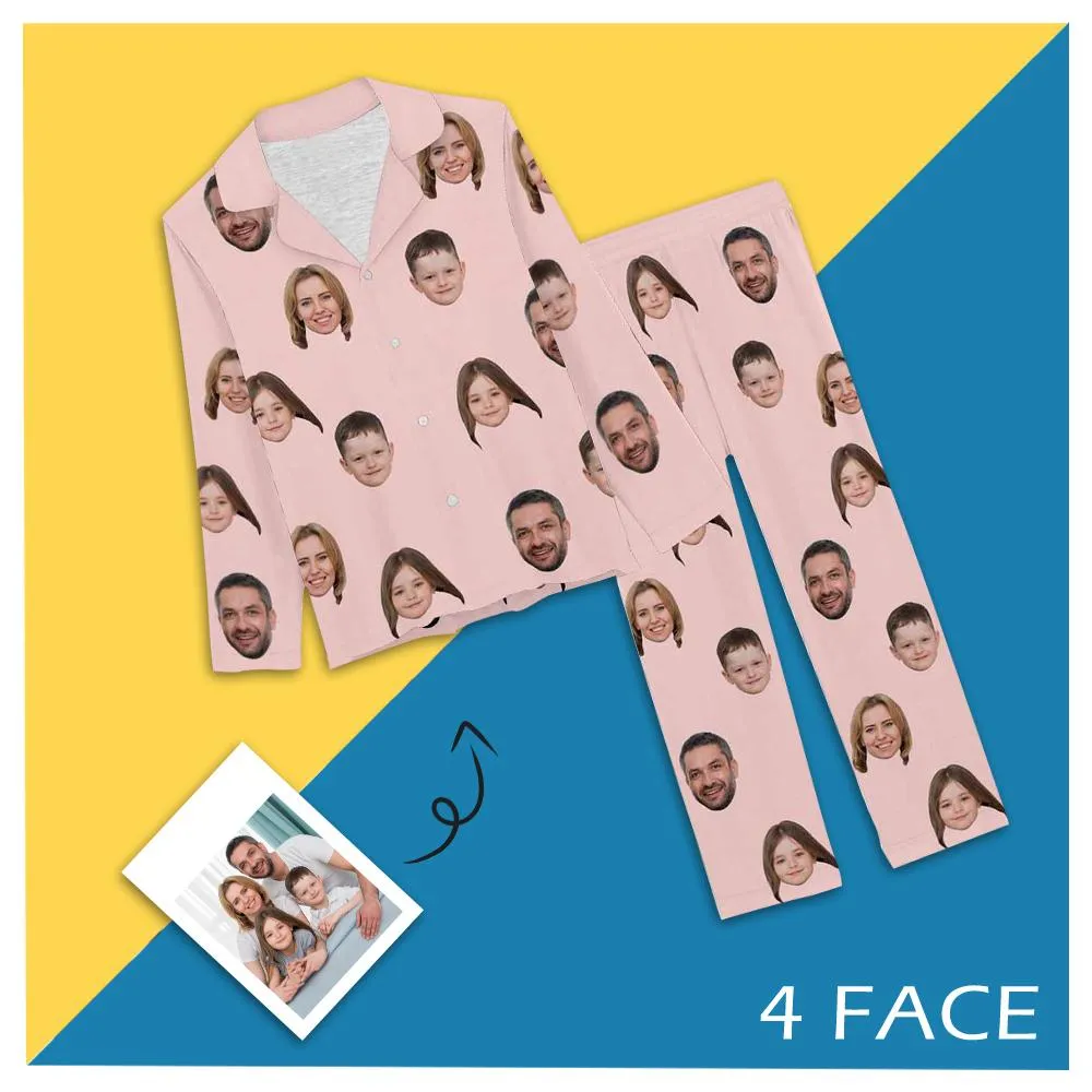 [Up To 4 Faces] Persoanlized Pajamas Custom Photo Funny Sleepwear With Faces On Them Women's Long Pajama Set
