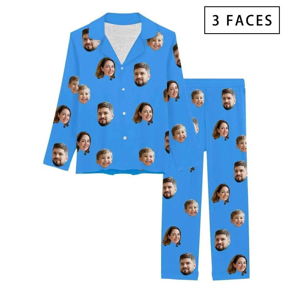 [Up To 4 Faces] Persoanlized Pajamas Custom Photo Funny Sleepwear With Faces On Them Women's Long Pajama Set