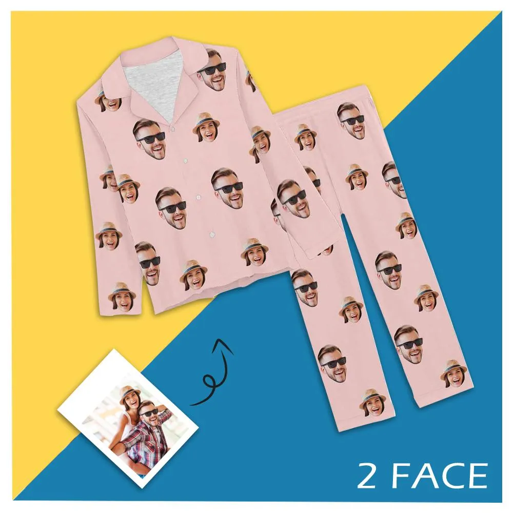 [Up To 4 Faces] Persoanlized Pajamas Custom Photo Funny Sleepwear With Faces On Them Women's Long Pajama Set