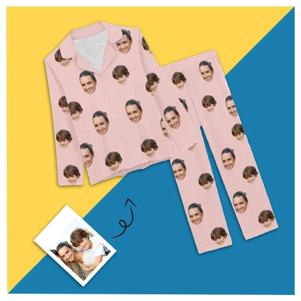 [Up To 4 Faces] Persoanlized Pajamas Custom Photo Funny Sleepwear With Faces On Them Women's Long Pajama Set
