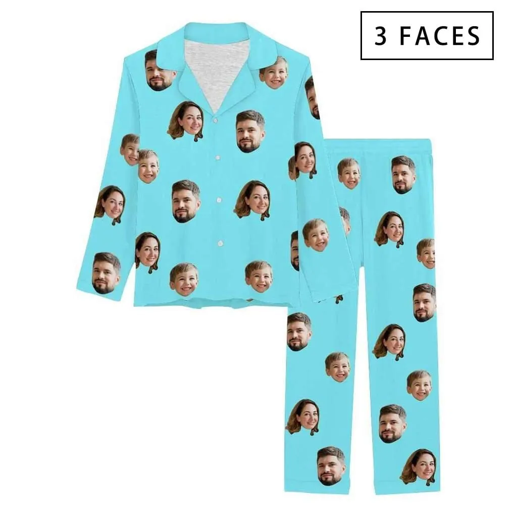 [Up To 4 Faces] Persoanlized Pajamas Custom Photo Funny Sleepwear With Faces On Them Women's Long Pajama Set