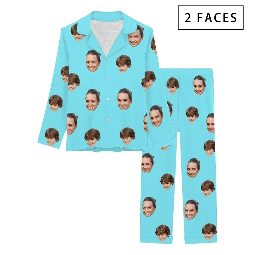[Up To 4 Faces] Persoanlized Pajamas Custom Photo Funny Sleepwear With Faces On Them Women's Long Pajama Set