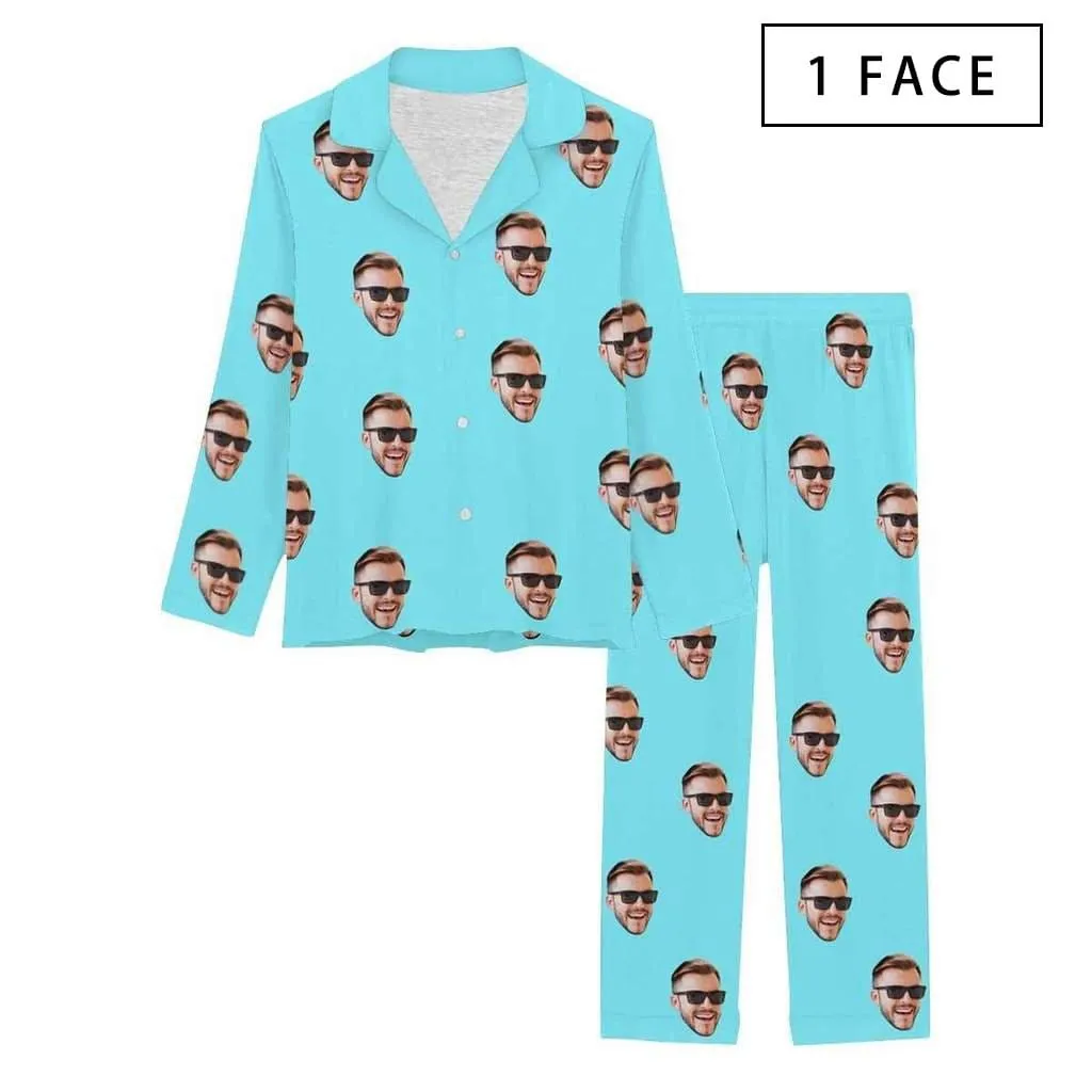 [Up To 4 Faces] Persoanlized Pajamas Custom Photo Funny Sleepwear With Faces On Them Women's Long Pajama Set