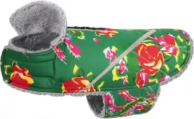 VIVAGLORY Warm Dog Fleece Vest Jacket with Two-Way Zipper Opening, Pet Jacket with Fleece Lining for Small Pets, Northeast Florals-Green, M VIVAGLORY Warm Dog Fleece Vest Jacket with Two-Way Zipper Opening, Pet Jacket with Fleece Lining for Small Pets, Northeast Florals-Green, M