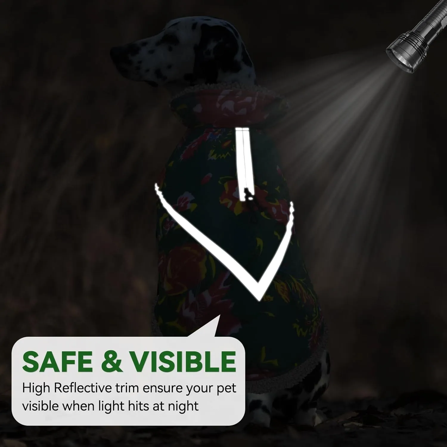 VIVAGLORY Warm Dog Fleece Vest Jacket with Two-Way Zipper Opening, Pet Jacket with Fleece Lining for Small Pets, Northeast Florals-Green, M