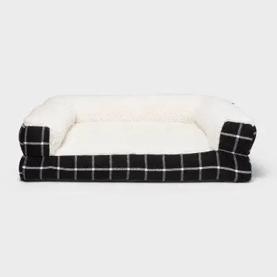 Window Pane Plaid Pillow Couch Dog Bed - M - Boots & Barkley