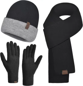 Winter Beanie Hat Scarf Touchscreen Gloves Set for Women Knit Warmer Thick