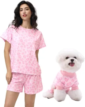 XPUDAC Matching Dog and Owner Clothes Womens Pajama Set Loungewear Short Sleeve Tee and Shorts, Owner and Pet Pajamas Are Sold Separately Leopard